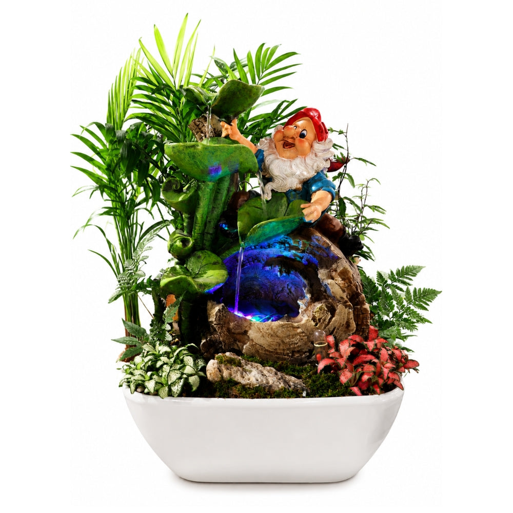 TG- DW35106 POLYRESIN FOUNTAIN IN HG-3199 PLASTIC POT SQUARE WHITE 28*28*11.5CM