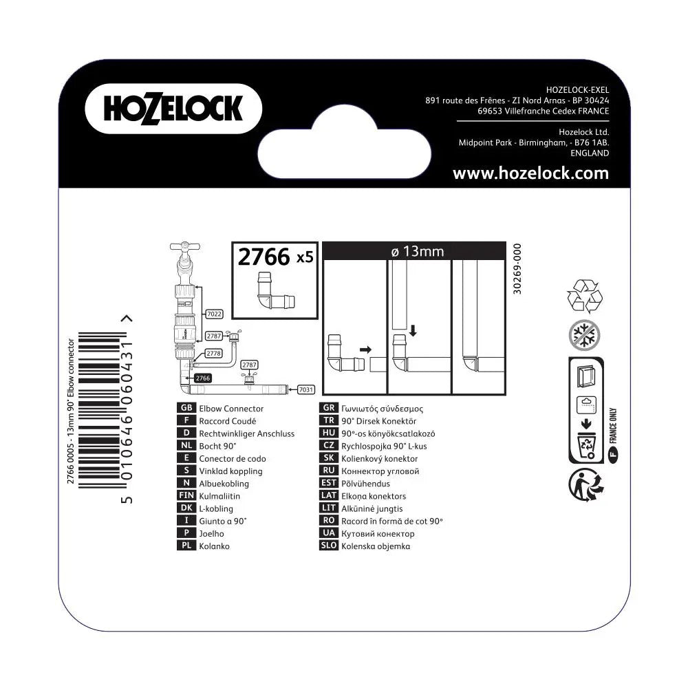 HOZELOCK 2766 ELBOW CONNECTOR 90° 13MM 5PC