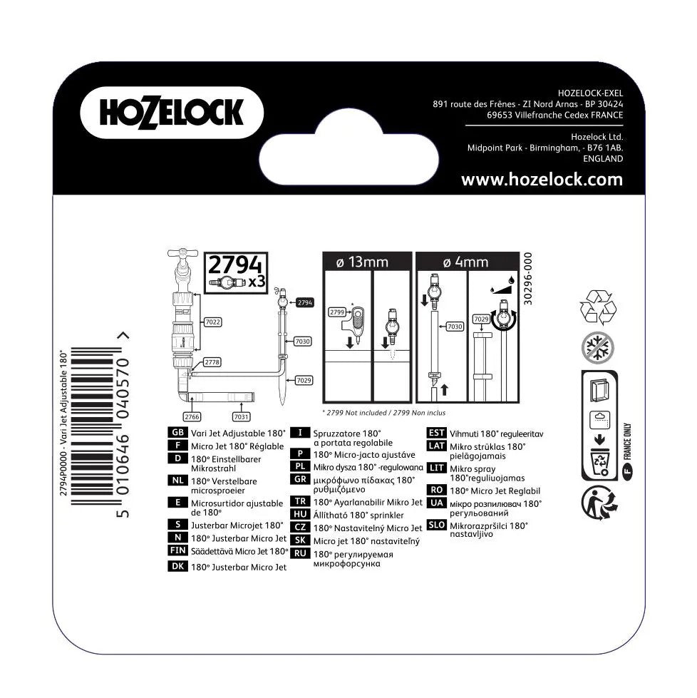 HOZELOCK 2794 ADJUSTABLE VARI-JETS 180º 3PC