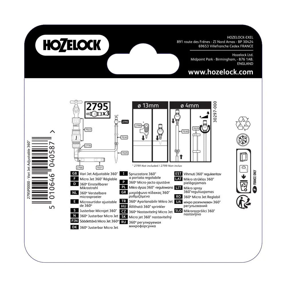 HOZELOCK 2795 ADJUSTABLE VARI-JETS 360º 3PC