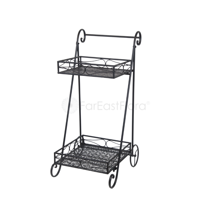 JD05-24016 2 Tier Trolley Plant Holder (Matte Black)