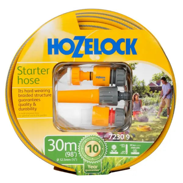 HOZELOCK 7230 STARTER SET YELLOW MAXI-PLUS 30M HOSE WITH ACCESSORIES