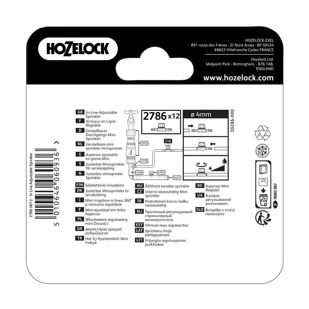 HOZELOCK 2786 IN-LINE ADJUSTABLE MINI SPRINKLERS 360° 12PC