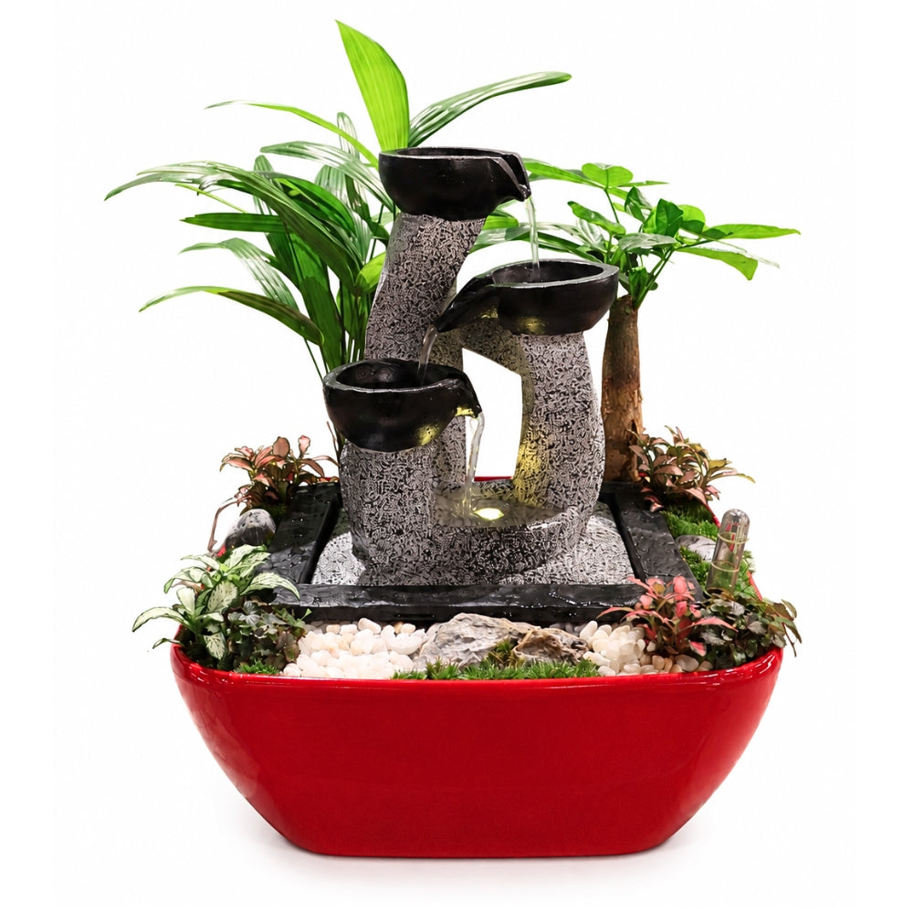 TG- SS2185001A Polyresin tabletop fountain-Electrical L21cm xW18.3cm H27cm IN HG-3199 PLASTIC POT SQUARE RED 28*28*11.5CM