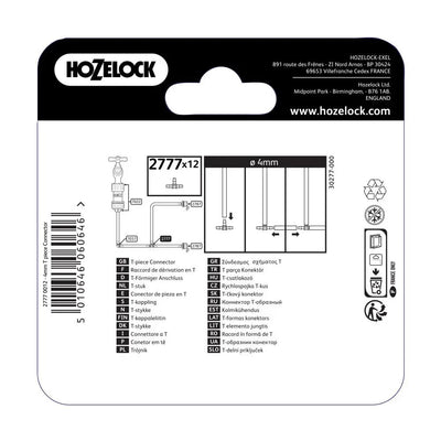 HOZELOCK 2777 'T' PIECE CONNECTORS 4MM 12PC