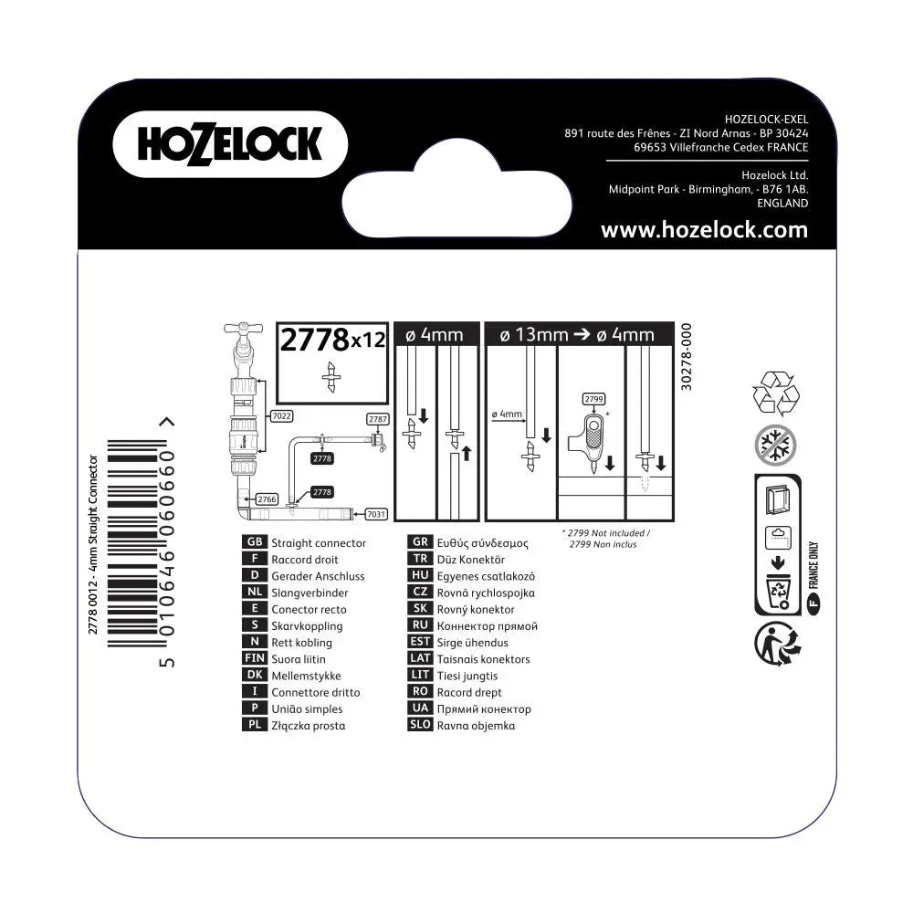 HOZELOCK 2778 STRAIGHT CONNECTOR 4MM 12PC