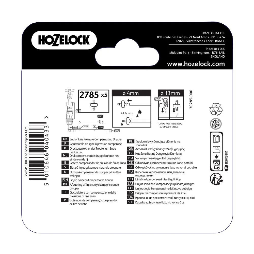 HOZELOCK 2784 IN-LINE PRESSURE COMPENSATING DRIPPER 5PC