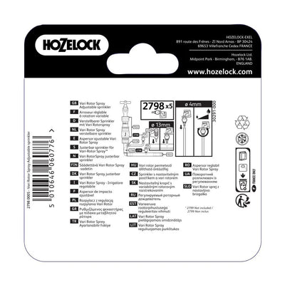 HOZELOCK 2798 VARI ROTOR SPRAY ADJUSTABLE SPRINKLER 360° 5PC