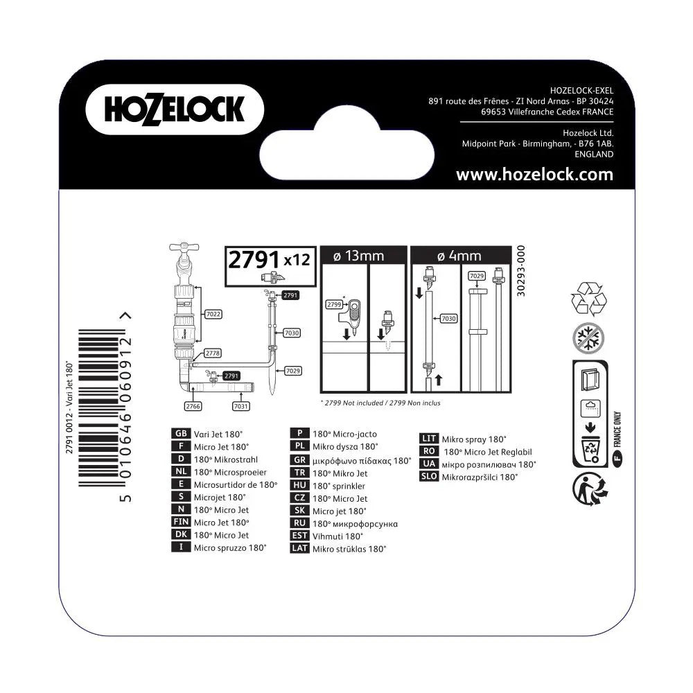 HOZELOCK 2791 MICRO SPRINKLER 180° 12PC