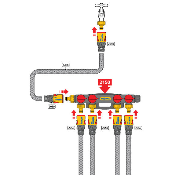 HOZELOCK 2150 PLASTIC 4-WAY TAP CONNECTOR