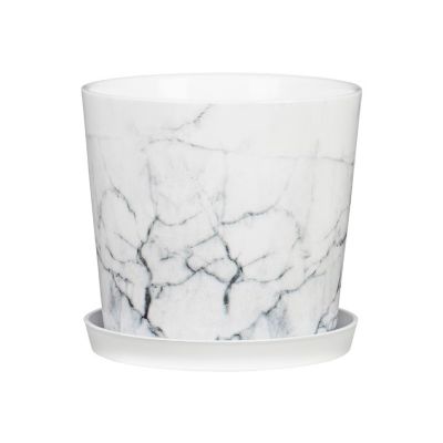 Scheurich 872/13 Planter with Plate - Cool Marble (Ø13cm)