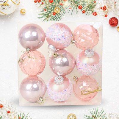 9205-2 XMAS DECO - YULE METALLIC PINK BAUBLES BOX 9PK 8CM [SFXACC] 8CM