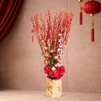 CNY TG- PUSSYWILLOW ORANGE ARR. IN SF2103-GOLD PAPER POT [SFCACC] 20*26CM