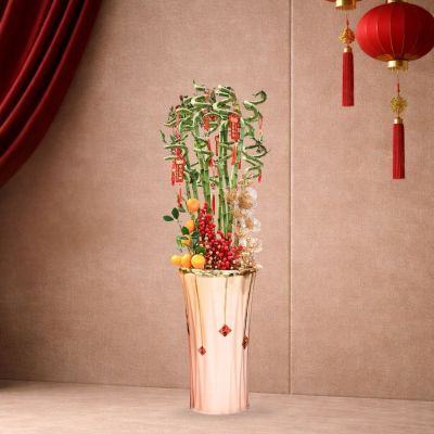 CURLY BAMBOO 80CM 8 STK-弯竹 (TB) IN CERAMIC TALL POT WHITE (S) 30 X 55CM 2547白 (TB)