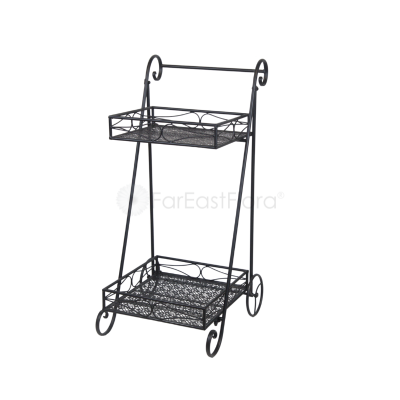 JD05-24016 Matte Black 2 TIER TROLLEY PLANT HOLDER 33X31X76CM